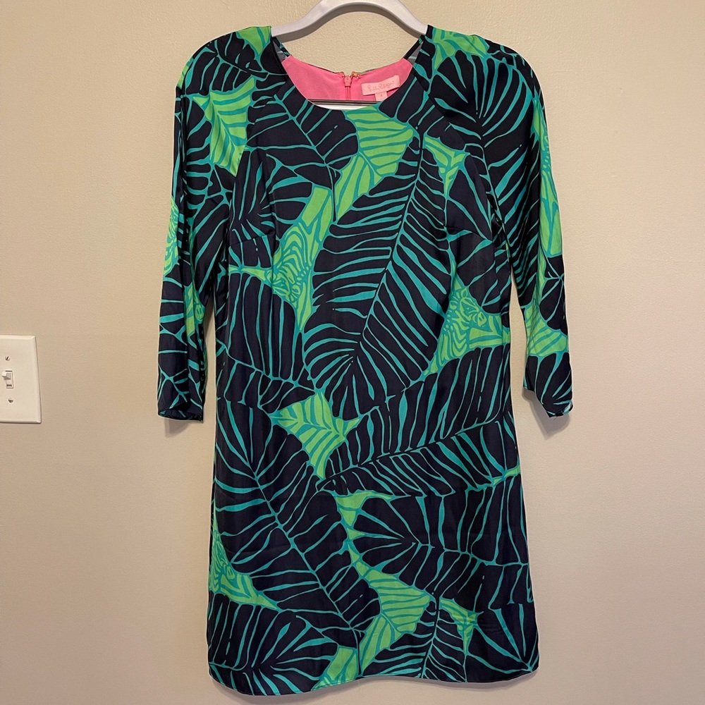 Lilly Pulitzer Navy and Green Leaf-Print Mini Dress
